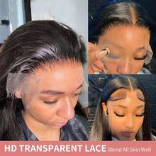 38 40 Inch 13x6 HD Transparent Bone Straight Lace Front Wigs 250 % Density Brazilian Human Hair Wigs Pre PluckedFor Women - Natural Black - 查看 8