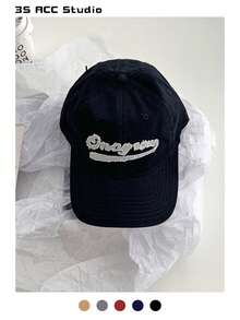 1pc Burgundy Soft Crown Vintage Letter Patch Baseball Cap, Versatile Streetwear Couple Sun Hat, Embroidered Patch Peaked Cap, Unisex American College Style Gift