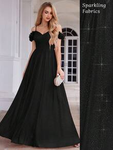 优雅闪亮春季露肩无袖黑色伴娘礼服，露背设计，适合正式晚宴、派对和半正式场合，夏季婚礼宾客礼服 - 黑色 - 查看 8