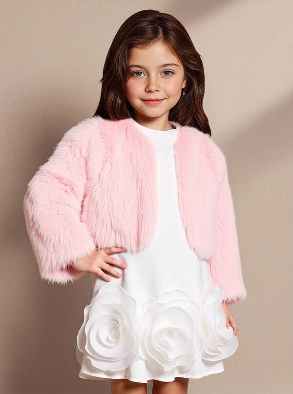 SHEIN 年轻女孩时尚蓬松装饰开衫背心，秋冬优雅休闲外套