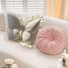1pc Velvet Pink Butterfly Throw Pillow, Soft Filled Cushion, Suitable For Sofa And Bedding, Perfect Gift For Valentine's Day, Wedding, Anniversary, Birthday, Wedding Favor, Wedding Decor, Autumn Harvest Romantic Decor, Halloween, Christmas Decoration - White Ribbon - View 4