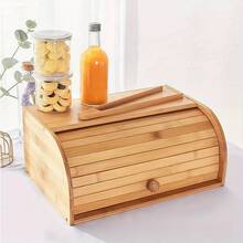 Chlebak bambusowy o wymiarach 38*26*16,5 cm, wielofunkcyjny bambusowy pojemnik do przechowywania z odpinaną roletą, kuchenny i domowy pojemnik do przechowywania ciast i owoców, pojemnik do przechowywania żywności i przekąsek, chlebak, prosty domowy pojemnik do przechowywania ciast i owoców z pokrywką, kuchenny pyłoszczelny pojemnik do przechowywania, pyłoszczelna gablota na chlebak, pojemnik do przechowywania ciast i owoców, bambusowy chlebak odpowiedni do blatów kuchennych, duży drewniany pojemnik do przechowywania żywności z zamykaną pokrywką, retro pojemnik do przechowywania odpowiedni do bajgli, muffinek, babeczek i ciasteczek, naturalny bambusowy chlebak z zamykaną pokrywką, kuchenny pojemnik do przechowywania żywności - wymagany montaż - Kolor drewna - Zobacz 4