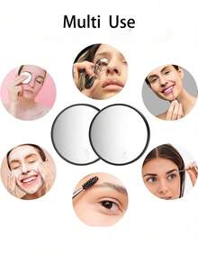 Espelho de aumento 50x com pinça de ventosa e pinça de precisão para remoção de pelos. Espelho de maquiagem com aumento de 50x, pinça para sobrancelhas e acessórios para maquiagem dos olhos. Ideal para maquiagem precisa de perto, remoção de pelos, remoção de cravos, limpeza facial, uso de lentes de contato, etc. Ótimo custo-benefício. Ideal para presentear. Maquiagem, ferramentas de maquiagem, produtos baratos, presentes, presentes para mulheres, presentes de Natal. - Preto - Ver 2