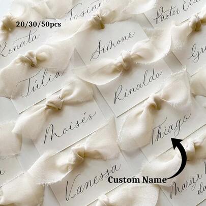 20/30/50pcs Personalized Place Cards With Ribbons, Customizable Placeholder Wedding Decor Table Cards, Party Favor Bridesmaid Cards,Xmas Decoration,Multi-Functional, Ornamental,Reusable,Exquisite,Stylish,High-Quality,Colorful,Modern,Custom,Personalized,Unique,Ideal Gifts For Him,Ideal Gifts For Her,Boyfriend,Dad,Girlfriend,Mom,Family,Friends,Tea Room,Home,Garden,Office,For Anniversaries,For Valentine's Day,For Mother's Day,For Birthdays,For Father's Day,For Graduation,For Weddings,For Housewarming,Customized Party Supplies,Home Room Decor Gifts