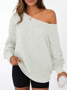 Women Off The Shoulder Sweatshirt Oversized Tops Fall Outfits 2025 Y2k Clothes Fashion Clothing  Tophalloween - 黑色 - 查看 4