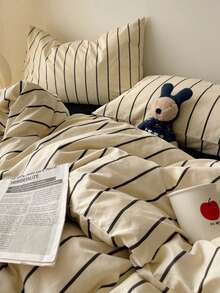 3 件套 100% 涤纶复古条纹羽绒被套套装，2 个枕套 + 1 个羽绒被套（无床单） - 彩色 - 查看 5
