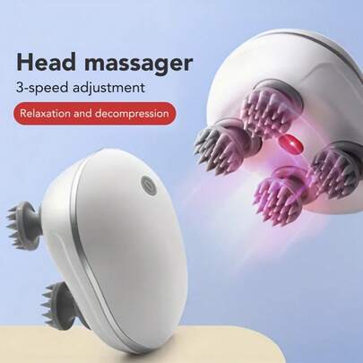 Electric Scalp Massager, Type-C Charging (With 600mAh Lithium Battery). 3 Speed Levels, One-Key Switching. ABS Material, With 4 Detachable Silicone Massage Claws. Suitable For Head, Neck, Arms And Legs Massage. Essential For Massage And Stress Relief. Holiday Gift.