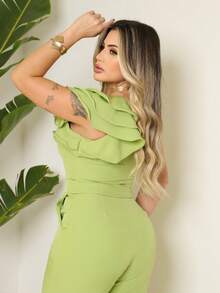 !! MULA MANCA Wide Leg Jumpsuit With Detail On The Sleeve, Super !!! - 開心果綠 - 查看 2