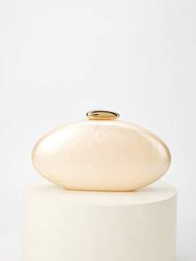 2025 Spring Fashion Wedding Clutch, European And American Style Acrylic Glossy Evening Handbag, Egg-Shaped Shoulder Bag With Personalized, Crossbody, Perfectly Matching With Prom Accessories - White - View 2