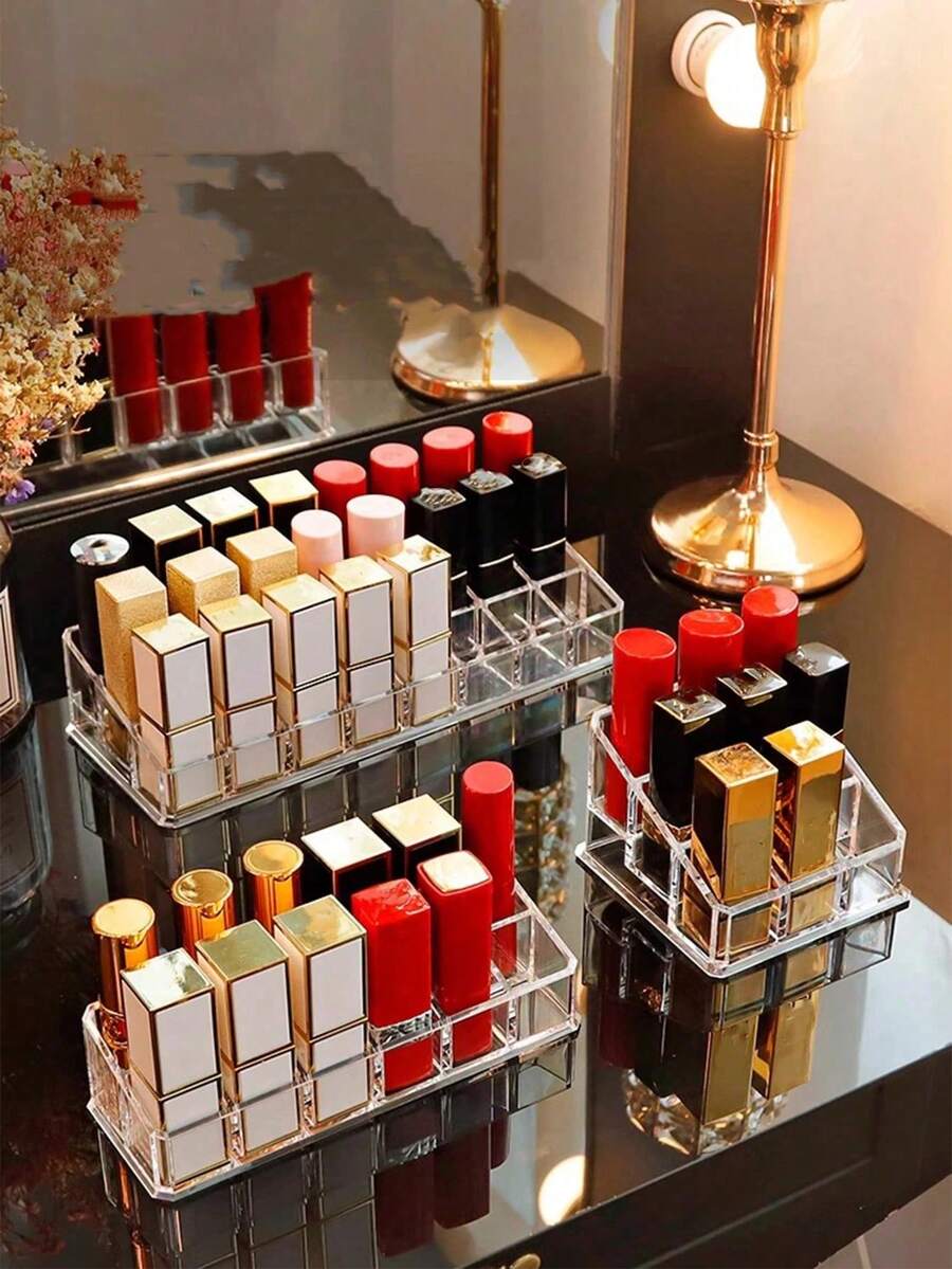 9/18/36 Slots Acrylic Makeup Organizer, Suitable For Lipsticks, Perfumes And Nail Polishes - Clear Cosmetic Display Holder, Great For Salon, Spa, Home Vanity, Decorative Storage, Grid Design Shelves, Ideal For Holiday, Beach, Bathroom, Bedroom, Large Capacity - Multicolor - View 1
