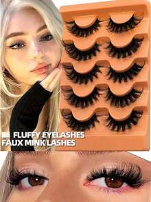 5 paia di ciglie finte D Curl voluminose, drammatiche e scompigliate, riutilizzabili, morbide, confortevoli, effetto occhio di gatto, ciglie finte naturali e volumizzate, accessori da viaggio per il make-up