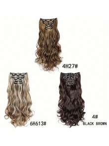 [6 件长波浪接发] 16 个发夹 6 件/套接发 长波浪发型合成假发 耐热 适合女士 - 彩色 - 查看 8