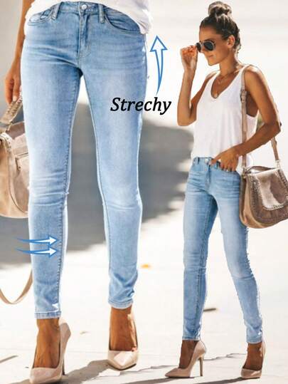 Women's Comfortable Stretchy Skinny Jeans, Distressed & Faded Design, Casual & Versatile For Commuting, All Season Spring Fall