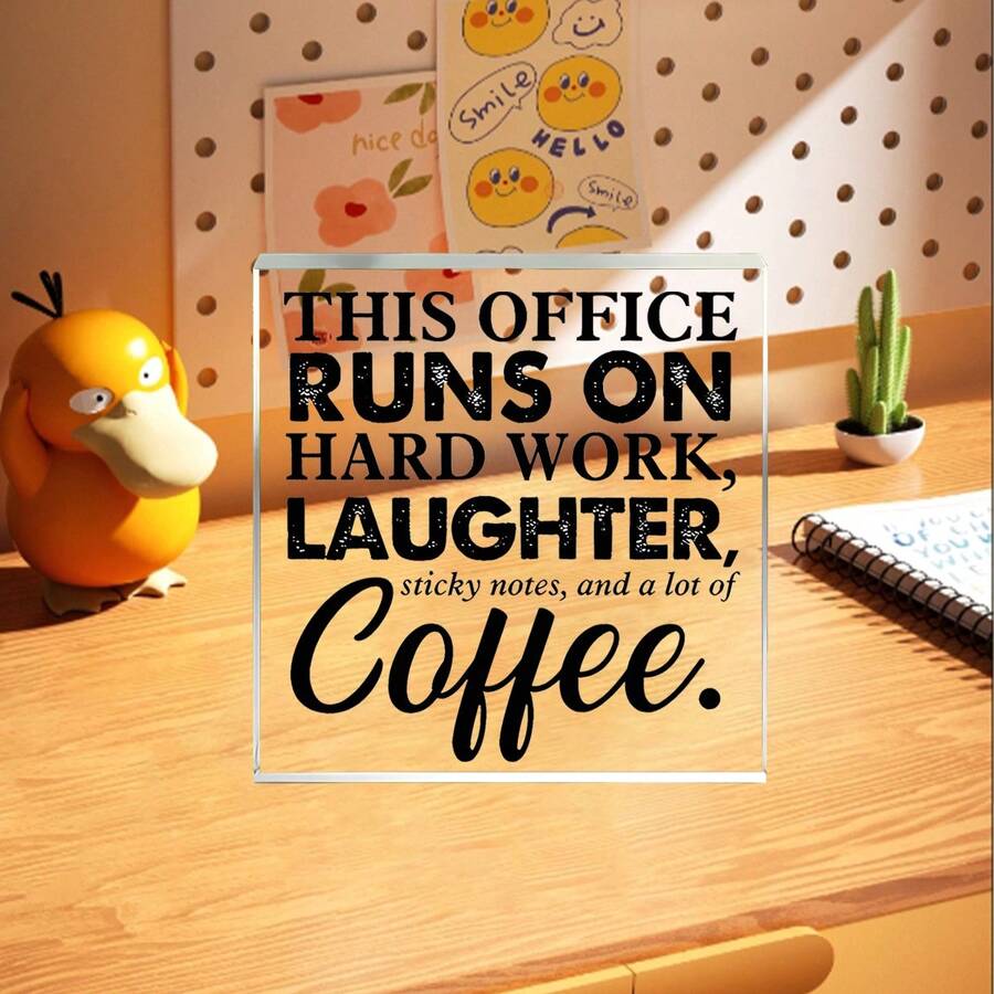 1 đồ trang trí máy tính để bàn hình vuông truyền cảm hứng, "Làm việc chăm chỉ, cười thường xuyên" kèm giấy nhớ và cà phê, quà tặng khích lệ - Lý tưởng cho Giáng sinh và năng suất làm việc tại văn phòng - đồ trang trí - Xem 1