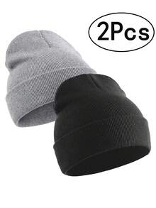 2pcs Men's Knit Beanie Hats, Suitable For Daily Wear, Autumn - A - View 7