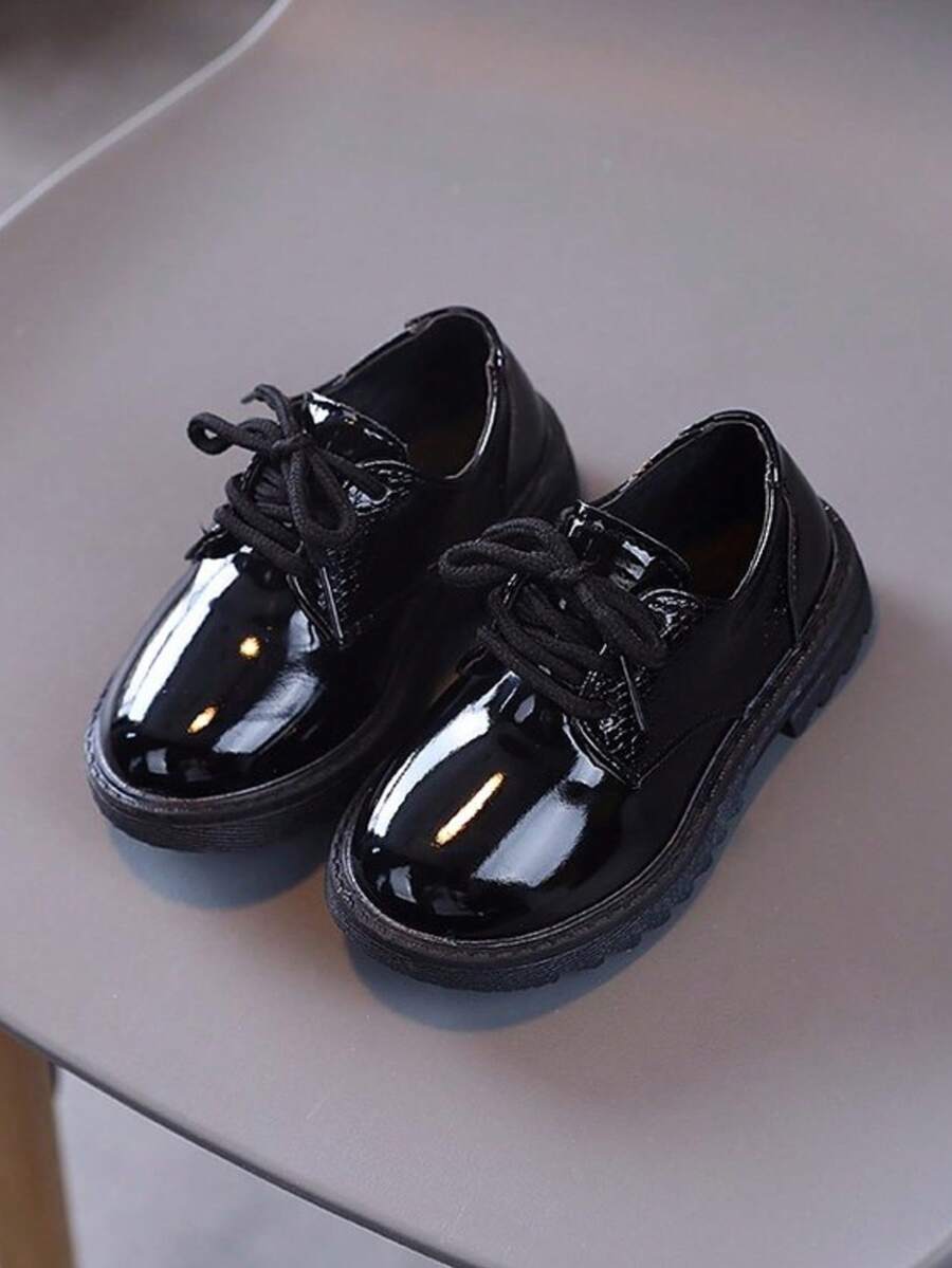 1 Pair Baby Boy Black Solid Color Lace-Up Design Flat Shoes, Suitable ...