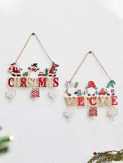 1set/2sets Creative Wooden Christmas Tree & Letter Decor Hanging Ornaments, Reindeer Christmas English Decor Sign