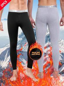 2 pezzi Pantaloni termici da uomo con fodera termica, adatti per climi freddi, attività all'aperto, palestra, strato base invernale per il riscaldamento - Multicolore - Visualizzare 1