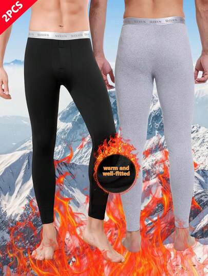 2 Stücke Herren Warme Fleece gefütterte Thermohosen, geeignet für kaltes Wetter, Outdoor, Gym, Winter Warm Basisschicht Hosen