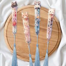 1pc Acrylic Bookmark, Cat Pattern - Cute Transparent Bookmark With Tassel, Ideal Gift For Book Lovers - Multicolor - View 1