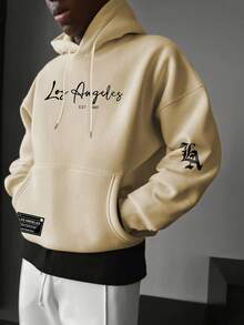 Krometka 男士休闲印花元素连帽衫，秋冬款 - 杏色 - 查看 5