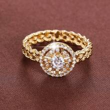 1pc Geometric Circular Steering Wheel Shaped Cubic Zirconia Inlaid Fashion Ring For Women - Multicolor - View 9