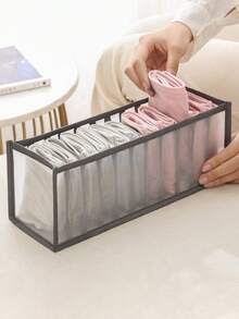 1pc Grey/Black/Beige Transparent Nylon Mesh 11-Grid Underwear Socks Storage Box, Minimalist Fabric Foldable Organizer For Socks, Underwear, Clothes - Space-Saving Compartment Organizer, Suitable For Home, Bedroom, Dorm - Black - View 7