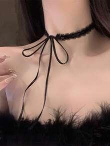 2024 新款女士蝴蝶结蕾丝领带颈链，优雅多层锁骨链首饰