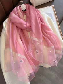 1pc Bohemian Style Elegant Floral Embroidered Silk Scarf, Casual Business Shawl, Suitable For Daily Wear