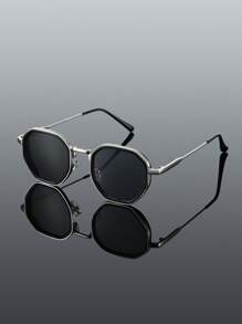 1 Pair Men's Plastic Geometric Frame Classic Glasses, Suitable For Vacation, Driving, Fishing, Camping, Street Photography And Other Occasions