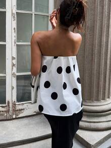 Buzzelle GLOpass Polka Dot Loose Fit Camisole Top, Sexy & Elegant For Daily Wear And Gatherings - Black and White - View 6