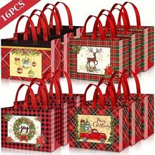 1/8/16Pcs Christmas Gift Bags, Christmas Tote Bags With Handles, Christmas Snack Bags, Multifunctional Non-Woven Christmas Bags For Gift Wrapping Shopping, Christmas Party Supplies