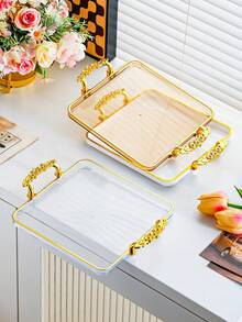 1pc Plastic PS Rectangular Plate Set, Breakfast Tray, Snack Plate, Fried Food Plate, French Fry Dish, Sushi Plate, Dessert Plate, Suitable For Party, BBQ And Sweets, Towel Tray, Dishwasher - White - View 9