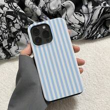 1 Unique 360 ° White And Blue Striped Pattern Printed Phone Case - Cute And Minimalist 2-In-1 Design, Drop-Resistant And Shock-Proof Full Coverage, Compatible With IPhone 16 Pro Max/16 Pro/16 Plus/16/15/14/13/12/11. Stylish And Cute - Ideal For Holiday Gifts - 藍白條紋 - 查看 3