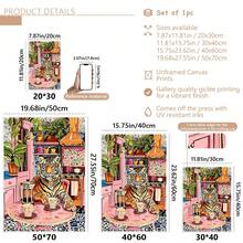 1pc Unframed Tiger With Coffee And French Press Canvas Print - Minimalist Kitchen Wall Art - Bold Tiger Coffee Enthusiast Decor - Vintage Jungle Print Posters,Wall Art,Room Decoration Stuff,Fall,Halloween,Modern,Vintage(Optional) Frame) - Multicolor - View 5