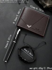 3pcs Classic Men's Business Wallet + Neutral Pen + Stylish Personalized Bracelet Gift Set, Suitable For Back To School, Halloween, Thanksgiving, Christmas Gifts Formal/Business Formal Valentine's Day Ideas