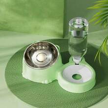 Cat Bowl Double Bowl Ceramic Automatic Drinking Water Dog Bowl Dog Food Basin Rice Basin Stainless Steel Cat Basin Pet Drinking Water Pet Supplies 1pc