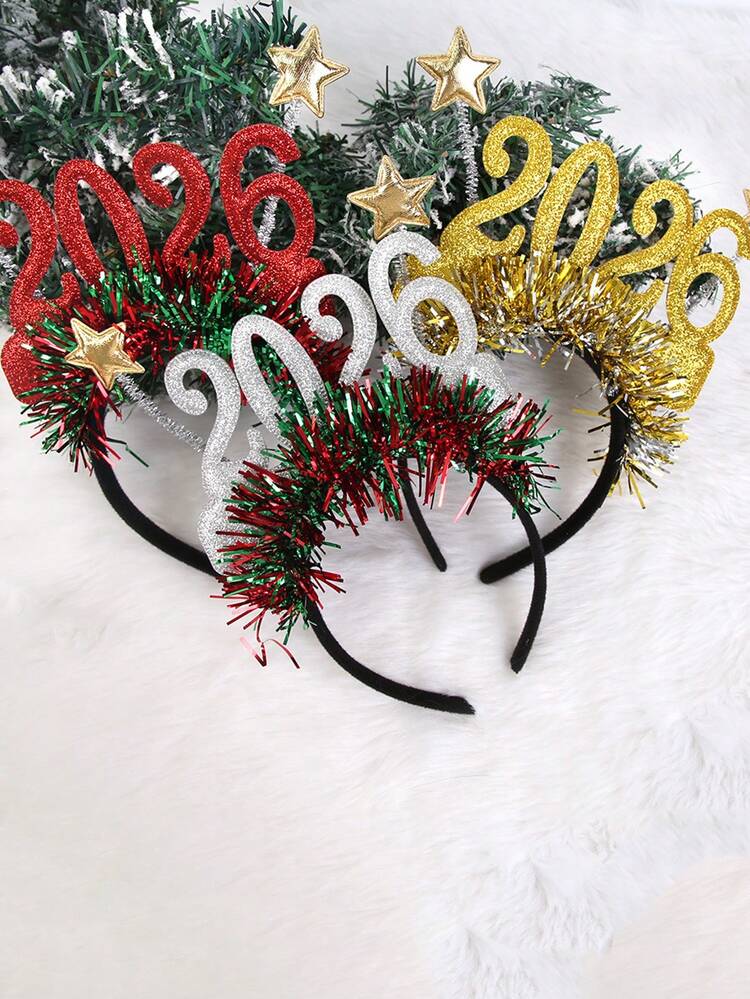 1 件 2026 发箍（闪光款） - 饰有 2026 数字和五角星图案，男女通用，适合派对装饰、派对礼品、新年派对和日常佩戴。圣诞装饰家居圣诞礼物圣诞装饰品 - 彩色 - 查看 6