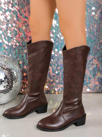 Stivali alti da donna taglia comoda, polpaccio largo, gambale alto, suola spessa, stivali da equitazione, moda autunno/inverno 2024