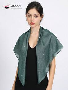 1 件带豹纹边框的褶皱纯色围巾，弹力长方形围巾，百搭百搭风格披肩，适合所有季节，印花设计