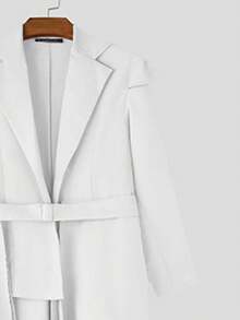 INCERUN Fashion Mens Lapel Neck Long Sleeve Ruffles Hem Blazer Casual Party Cardigan Belted Long Jacket Coat - trắng - Xem 6