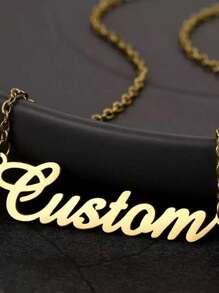 1pc Personalized Minimalist Elegant DIY Name Necklace Stainless Steel Choker - Customized Name Stainless Steel Necklace (English Only), Fashion, Autumn Style, Retro, Minimalist, Soccer Mom - Multicolor - View 2