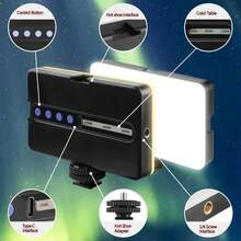 1 pieza Luz de relleno para teléfono móvil, 90 LED de alta potencia recargable con clip, luz de fotografía de colores RGB M140, luz de selfie de tres colores M140, luz de video recargable portátil, luz LED con clip, ajuste de ángulo de 360°, adecuada para teléfono móvil, cámara, computadora portátil, tableta, selfie, videoconferencia, iluminación, maquillaje, selfie, vlog, 1800mAh.