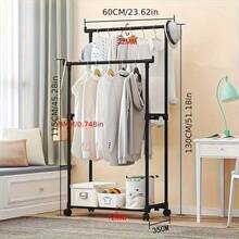 1 pieza Perchero rodante ajustable de varilla doble y varios niveles - Organizador de ropa de metal autoportante con estantes y ganchos laterales, fácil de mover, adecuado para almacenamiento en el hogar, dormitorio, armario, organización de tiendas minoristas, estructura de marco resistente - Multicolor - Ver 5