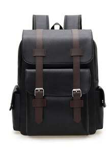 14.7英寸笔记本电脑背包大容量背包适合青少年男生男士PU皮革背包男书包带拉链高品质
