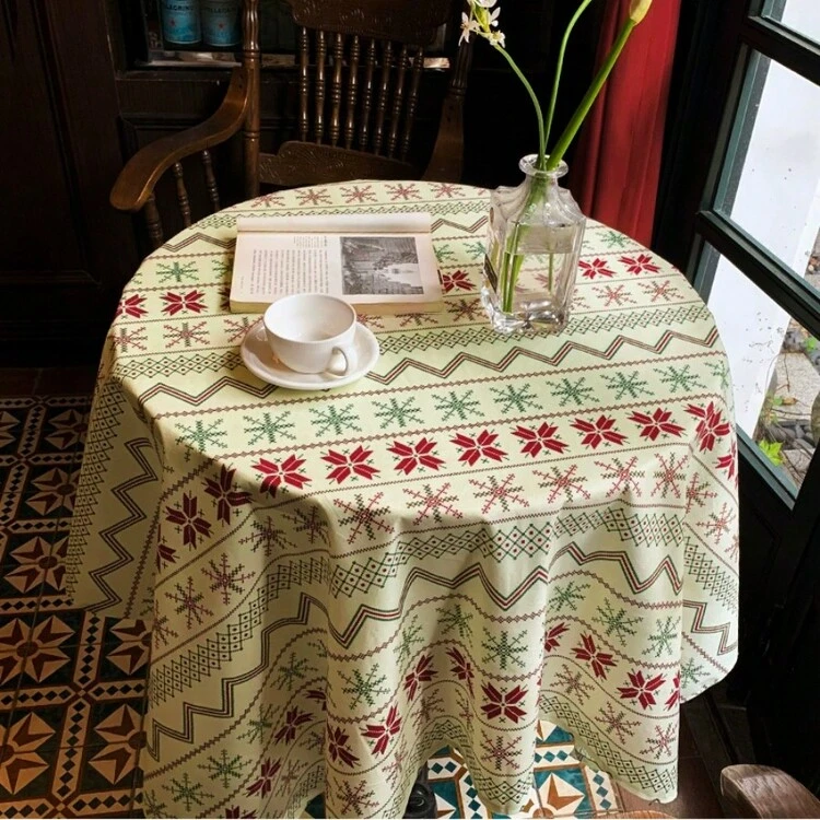1pc Retro Bohemian Geometric Round Tablecloth, American Ins Style Retro Pattern Fabric Decorative Tablecloth For Party, Gathering, Home Decor - Multicolor - View 5