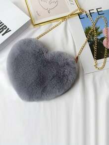 Cute Heart-Shaped Fluffy Crossbody Bag, Stylish Zipper Wallet - Perfect Valentine's Gift For Women, Suitable For Phone, Tissue, Lipstick, Compact Multi-Function Casual Shoulder Bag, Fashionable Heart Purse, Perfectly Match With Valentine's Day Dress, Perfectly Matching With Fall Outfits Women, New Arrival Fur Bag For Women , Cute