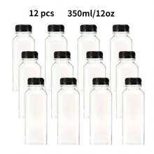12pcs, 8oz Plastic Juice Bottles With Lids, 4oz, 5oz, 12oz, 16oz Reusable Beverage Bottles, Mini Fridge Bottles, Plastic Mini Juice Containers For Juicing, Smoothie Making, Tea And Homemade Drinks