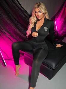 Trang phục hóa trang sĩ quan cho nữ nhân dịp Lễ Tình nhân, bộ áo liền quần dài tay có khóa kéo phía trước + thắt lưng. - màu đen - Xem 4