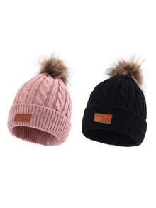 2 件 FAS 标志针织帽，男女通用，儿童保暖麻花针织帽 - 2pcs - 查看 18